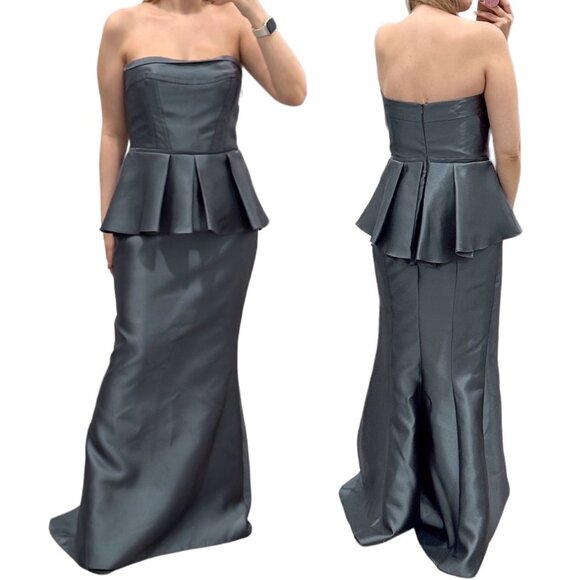 Alvina Valenta Maids Strapless Mikado Trumpet Gown Dress with Peplum Detail 9265 - Picture 1 of 16